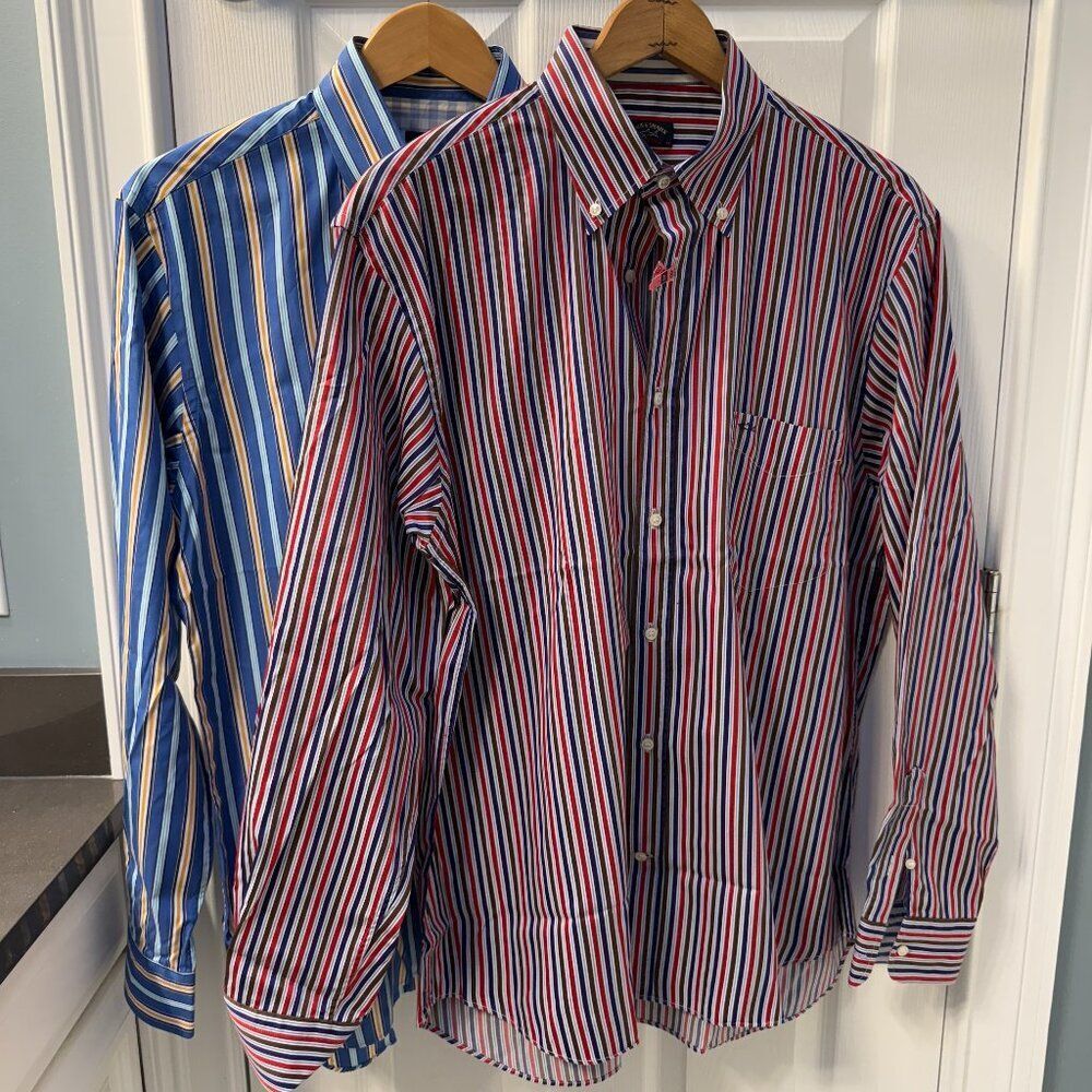 TWO Paul & Shark Yacht Club Vibrant Striped Button Down Dress Shirts Italy 43 41